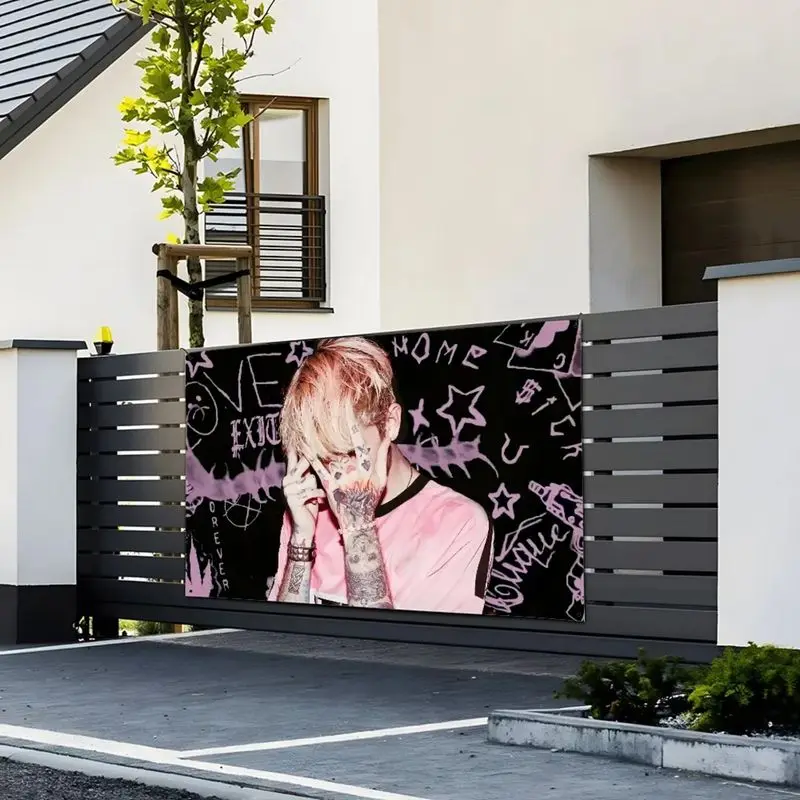 VIKAMA Pink Black Graffiti Lil Peep Tattoo Portrait Tapestry Background Cloth Wall Hanging Trendy Room Decoration