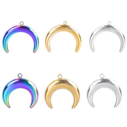 6pcs Titanium Steel Horizontal Moon Charms For Jewelry Making Luna Pendants DIY Necklace Earring Charm Fashion Women Accessories
