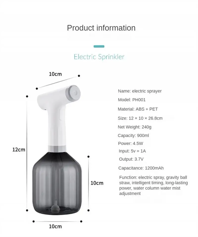 900mL Automatic Spray Bottle Home Disinfection Electric Flower Watering Device Portable Tool For Cleaning House Mister Sprayer