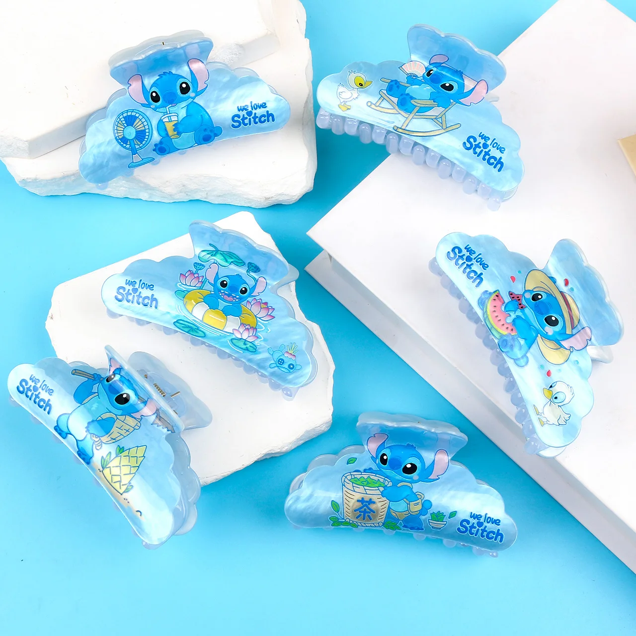 

1PC/6PCS Disney Wow Girl Hair Clips, Stitch Anime Summer Beach Hair Claws, Non-slip Crab Claw Hair Clips