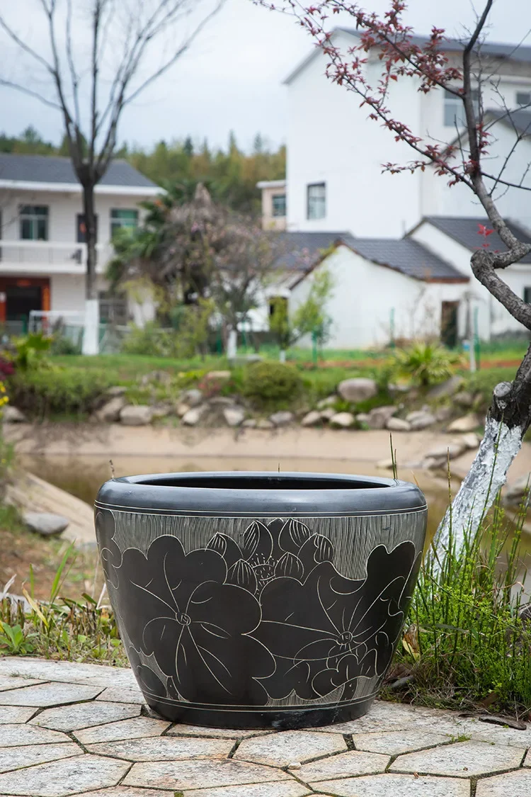 Керамический аквариум, ручная роспись, синий и белый рыбный горшок, резервуар для каллиграфии и живописи, аквариум для лотоса, миска для воды, лилии, аквариум в виде лотоса