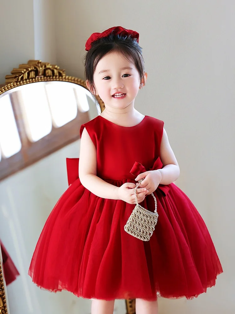 princess-style-birthday-dress-puffy-skirt-beautiful-red-one-year-old-girl's-dress-summer-new-arrival-baby-girl-wedding-dress