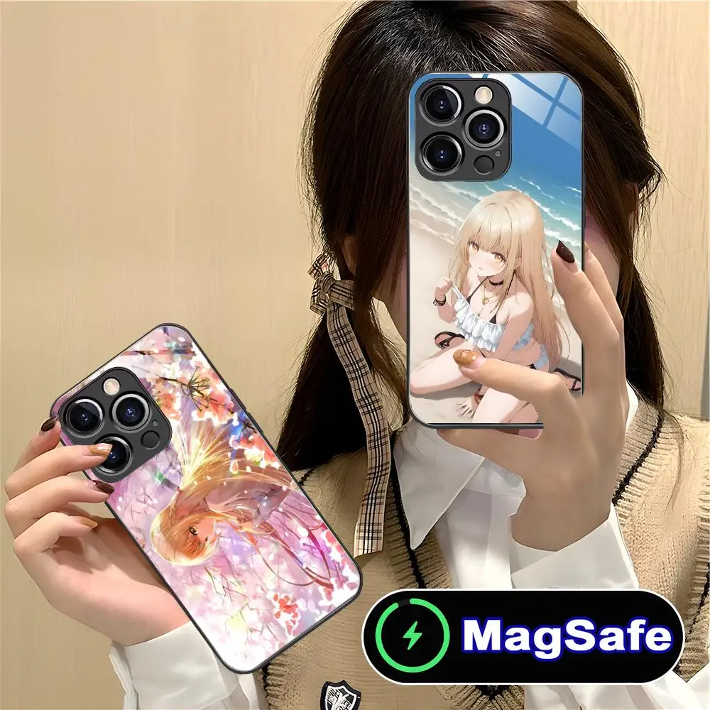 Angel Mahiru Shina حافظة هاتف محمول لهاتف آيفون 16 15 14 13 12 11 Pro Max Plus Mini MagSafe غطاء حماية زجاجي جميل