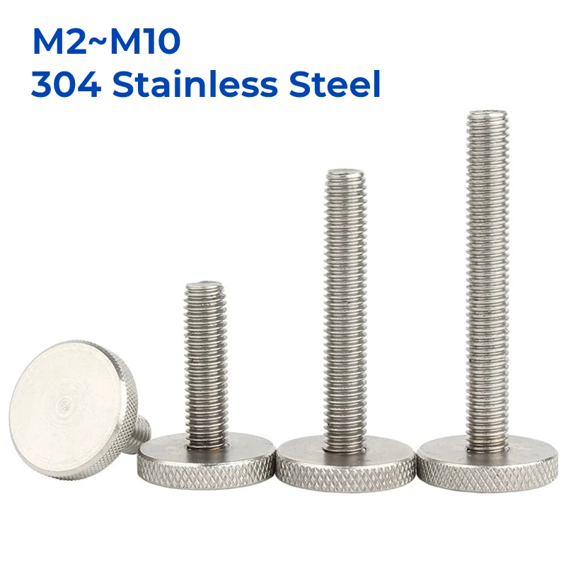 M2 M2.5 M3 M4 M5 M6 M8 M10 GB835 304 Stainless Steel Knurl Flat Head Hand Tighten Screw Curtain Wall Glass Thumb Screws Bolts