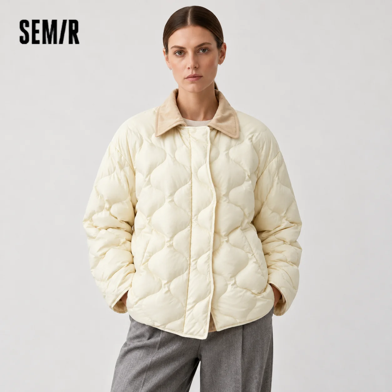 Semir Down Jacket Women Medium Length Light Corduroy Collar 2026 Winter New Vintage Lightweight puffer women