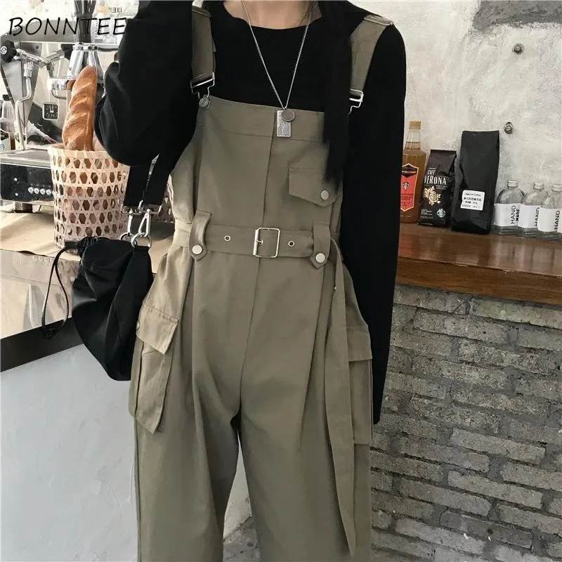 

Ins Vintage Ankle Jumpsuits BF Loose Women Belt Pockets Casual Students Suspender Fashionable High Street Waist Autumn New