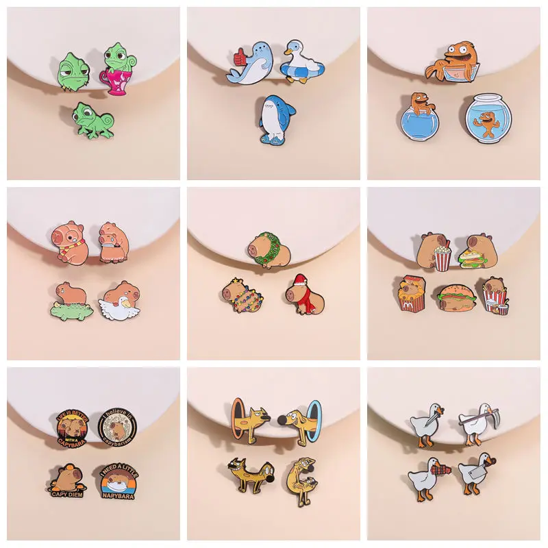 Cute Animal Quotes Enamel Pins Ocean Creatures Goldfish Capybara Brooch Lapel Badges Wholesale Jewelry Gift For Fans Friend ﻿