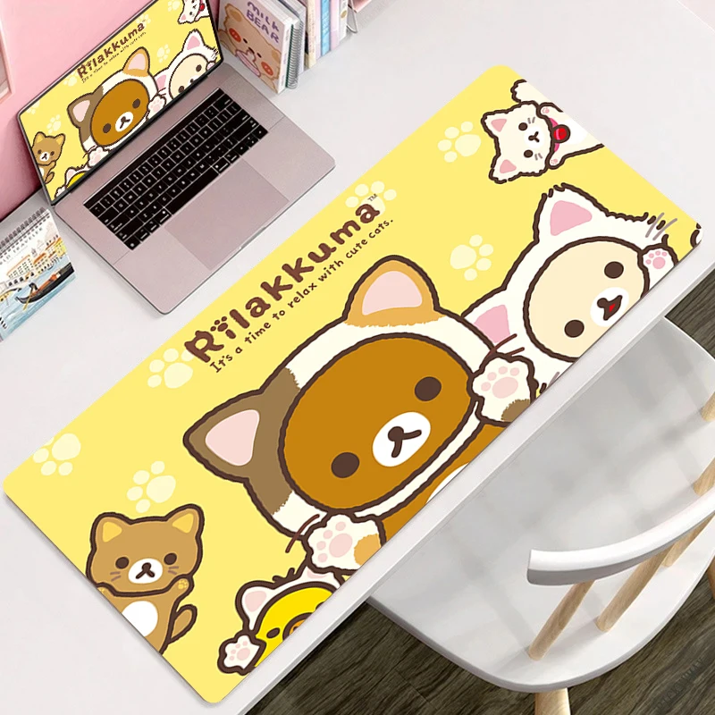 Korilakkuma Rilakkuma Kawaii Table Mat Large Mouse Pad Laptop Keyboard Cartoon Carpet 800x400 Anime Mousepad Cute PC Mouse Mats