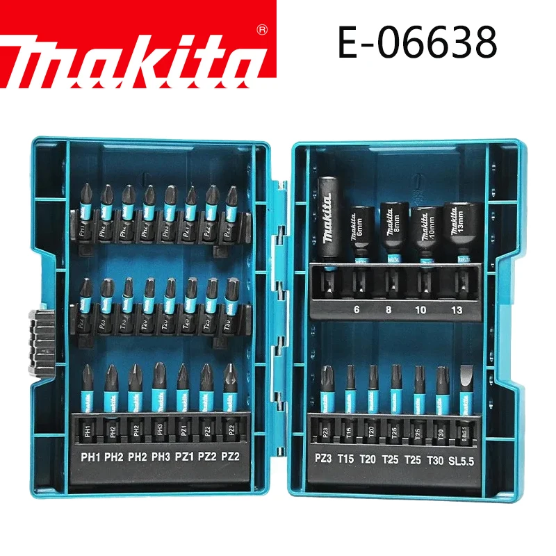 Makita E-06638 Impact Driver Bit Socket Suit 35 Pieces Hex Axle Hexagon Screwdriver Head Muff Set Electric Tool Accessories