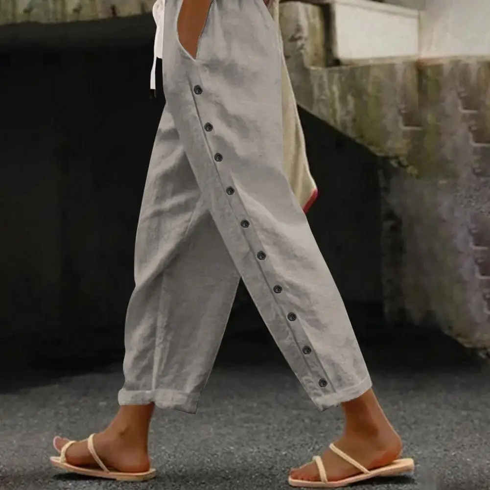 

Elegant Women Slacks Stylish Women's Straight Leg Pants with Elastic Waist Buttoned Panels Comfortable Solid Color for Casual