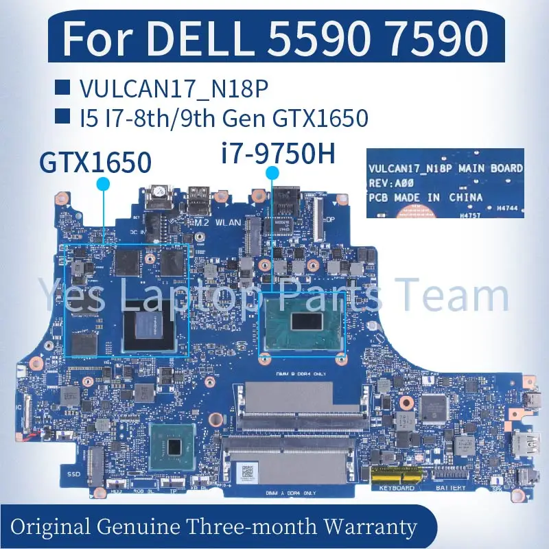 Imagem -02 - Laptop Motherboard para Dell Vulcan17 _ N18p Cn0x22t7 Cn-0kw84t 0kw84t i5 I78th 9ª Geração Gtx1650 Ddr4 5590 7590