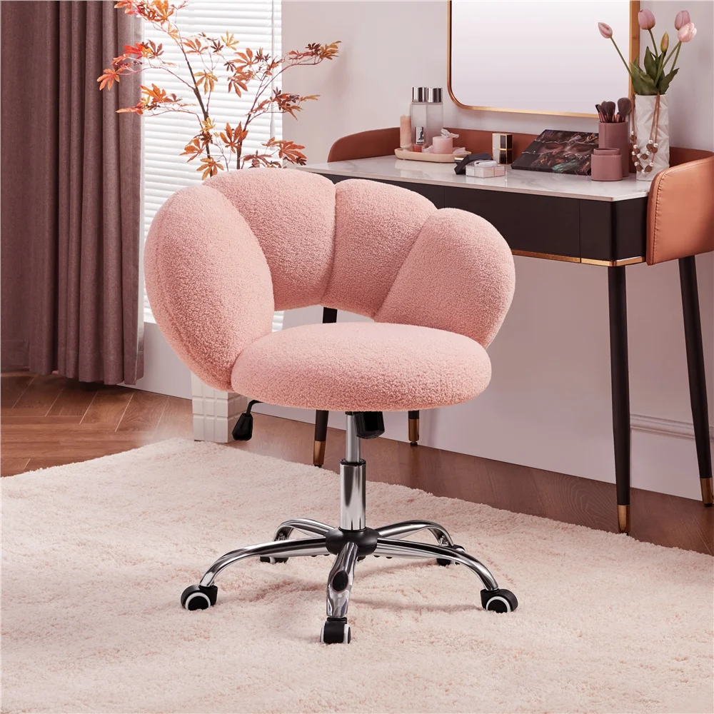 Cloud-Shaped Upholstered Vanity Chair with Adjustable Height & Smooth-Rolling Wheels – Stylish Desk or Reading Seat for Home Office, Bedroom, or Dressing Area view 8