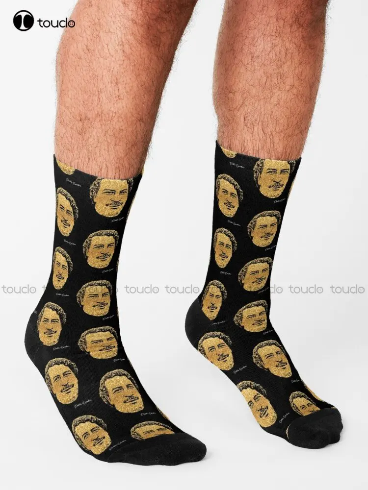 Pablo Escobar Portrait Socks Pablo Escobar Plata O Plomo Colombian Drug Lord White Crew Socks Men Custom Gift New Popular Casual