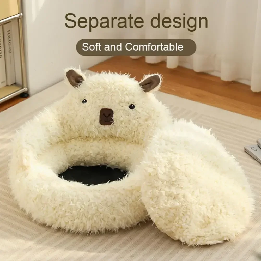 Warm Pet Sofa Bed for Small Self-Warming Dods and Cats Soft Long Plush Alpaca Comfortable Shape Cat Sleeping Bed Donut Pet Bed