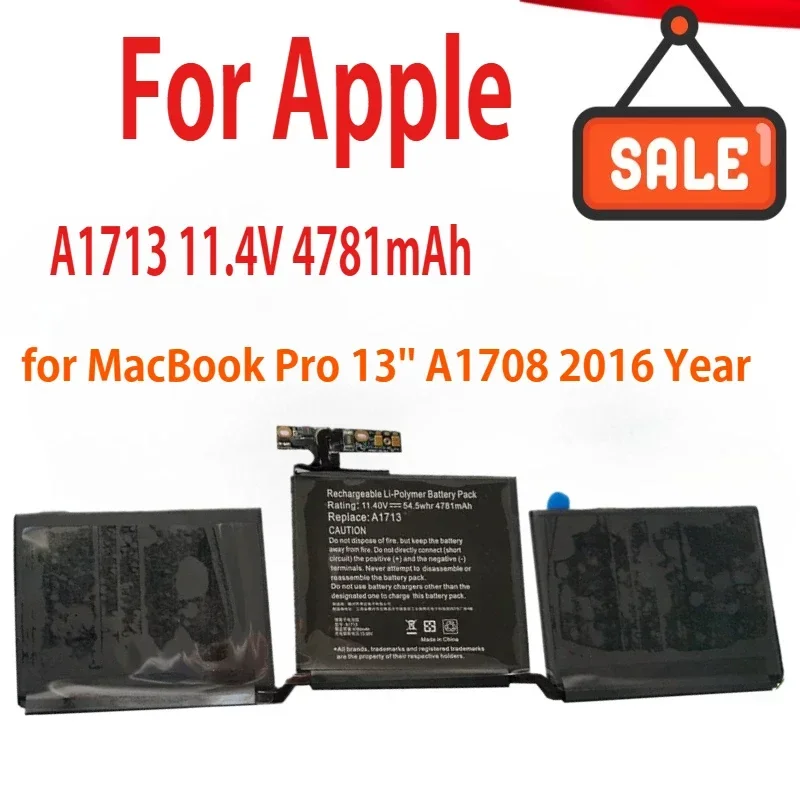 

Новый аккумулятор для ноутбука A1713 для Apple MacBook Pro 13 дюймов A1708 2016 год 11,4 В 4781 мАч Bateria для ноутбука