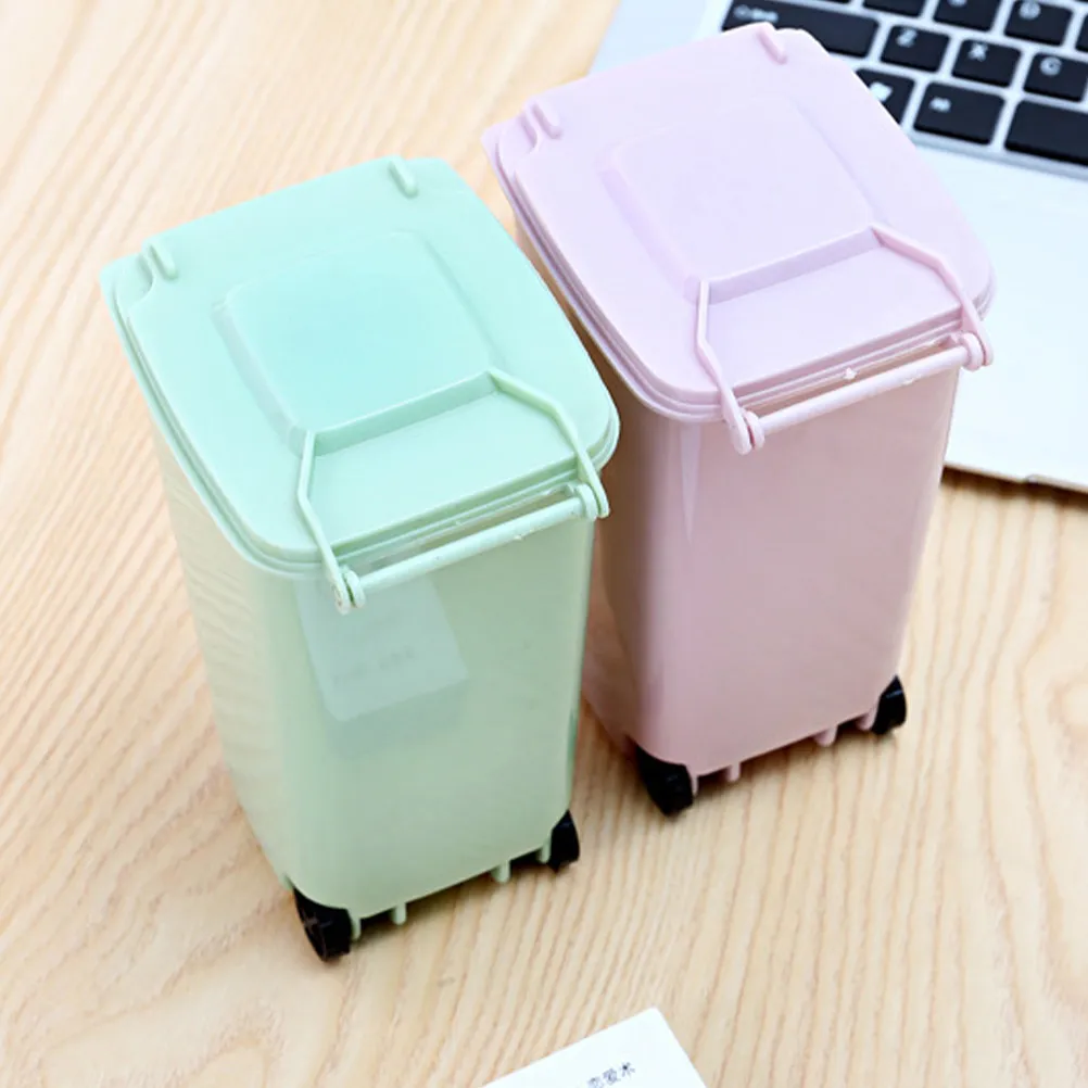 2Pcs Compact Pink Mini Trash Can Desktop Garbage Bin Small Space Saving Organizer Pen Holder for Office Bedroom Dresser