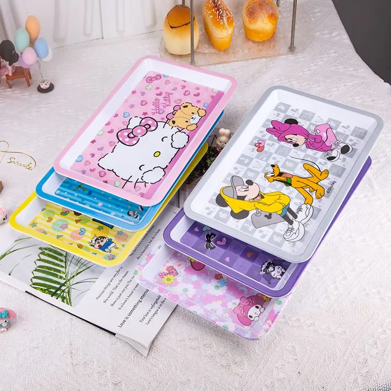 귀여운 헬로키티 접시 애니메이션 쿠로미 마이멜로디 어린이 과일 간식 접시 대형 직사각형 트레이 만화 미끄럼 방지 접시 신상품