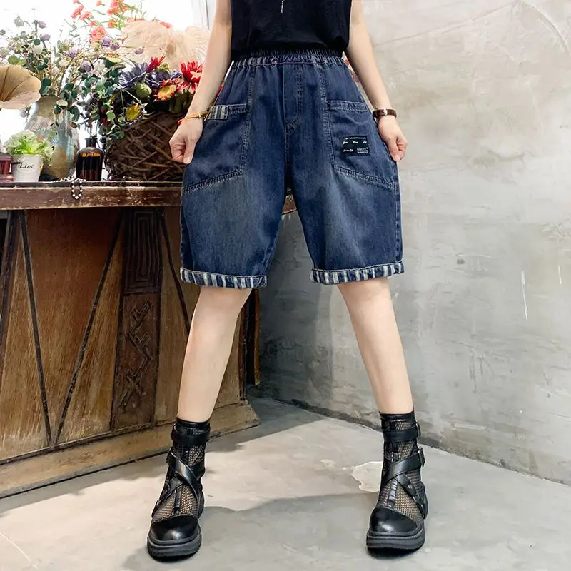 Summer Thin Denim Shorts for Women Loose Large Size Five-point High Waist Harun Casual Mid-pants Old Daddy