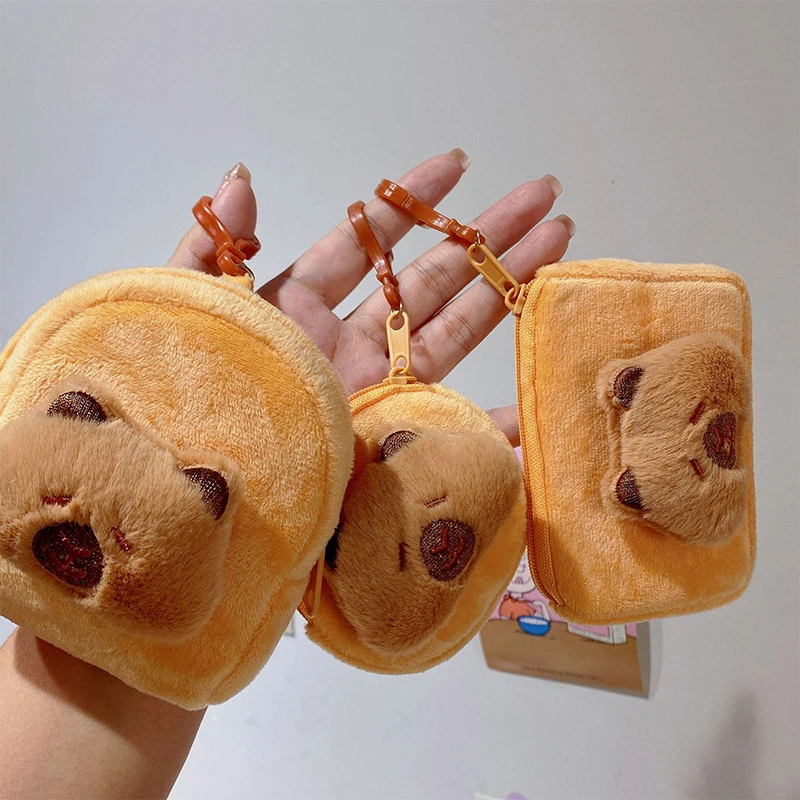 

Cute Capybara Plush Coin Purse Zipper Change Purse With Keychain Small Headphone Lipstick Bag Mini Wallet Money Bag Kids Gift