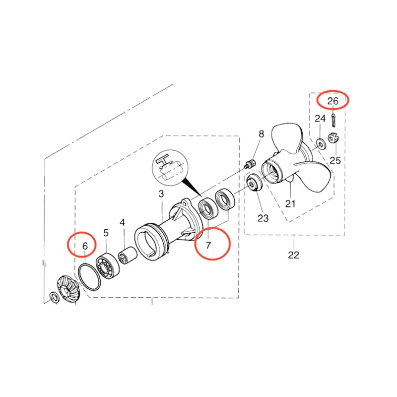 مجموعة ختم زيت عمود المروحة السفلي لمحرك Tohatsu الخارجي - تتضمن قطع الغيار (3AC601110 332601030)