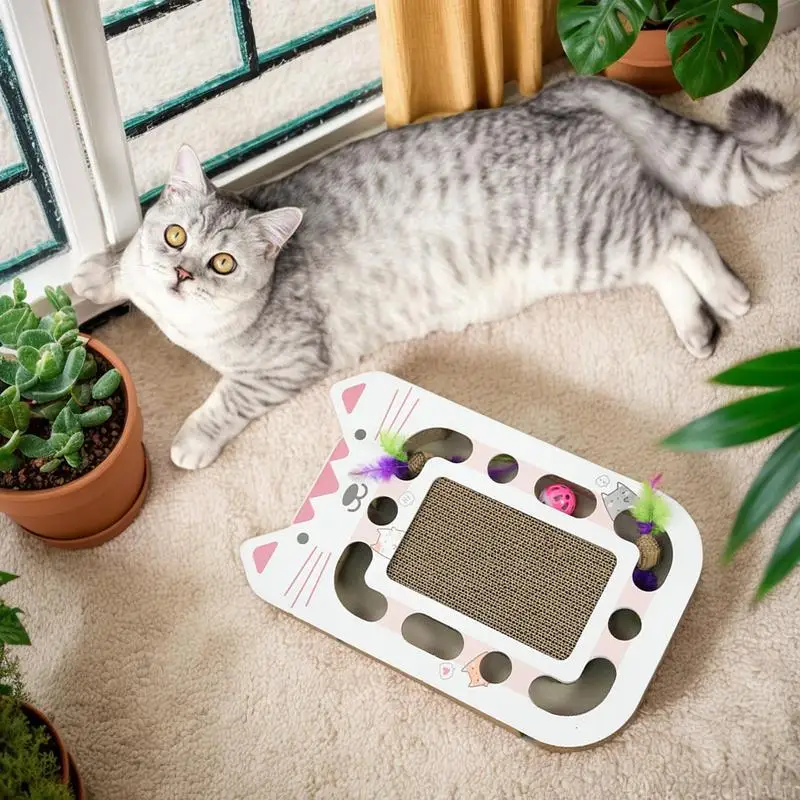 

Corrugated Cat Scratcher Interactive Cat Scratcher Pad With Teaser Ball Reusable Pet Accessories For Home Apartment Living Room