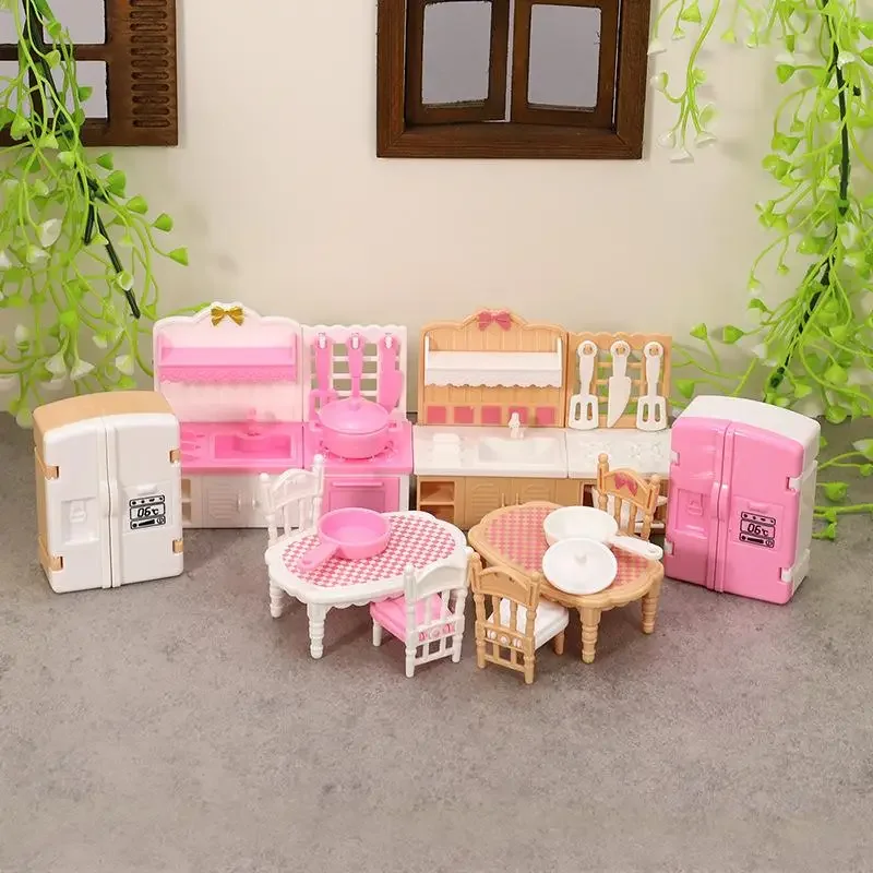 1:12 Dollhouse Miniature Double Door Refrigerator Dining Table Model Furniture Accessories For Doll House Decor Play Toys