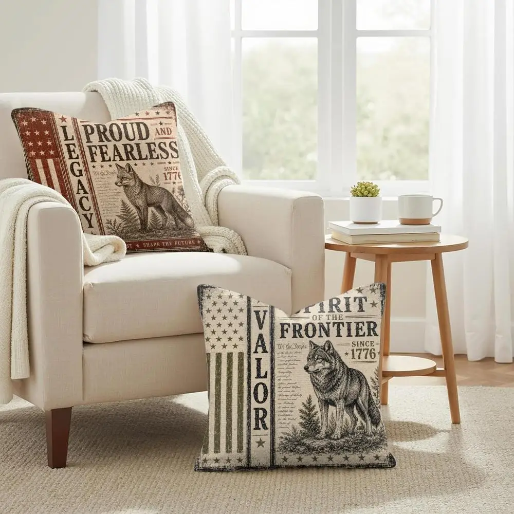 Patriotic Wildlife Freedom Cushion Cover Summer Coolness Linen Organic Fabric Sofa Pillow Case Double-Sided Printing Home Decor
