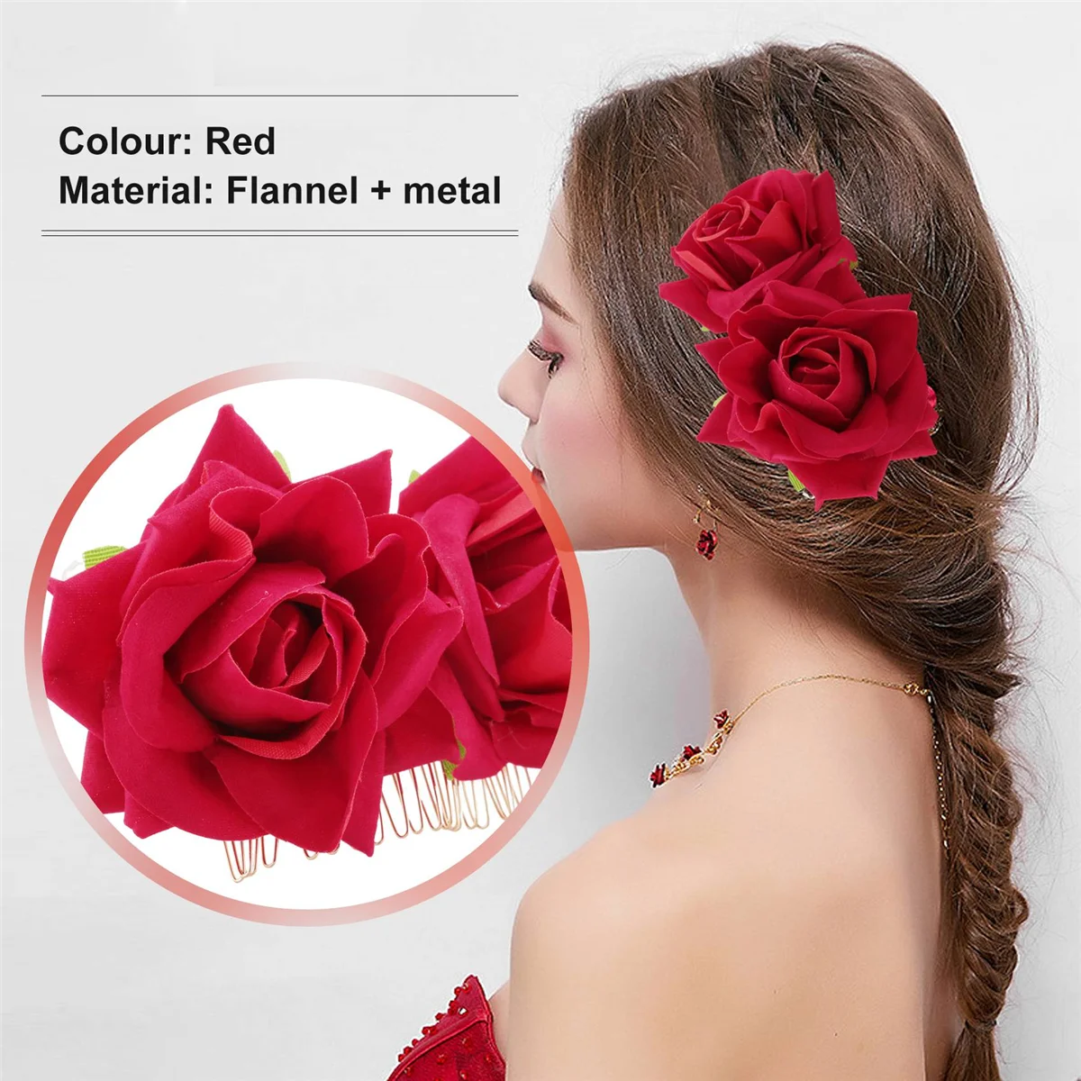 Abnp rosa flor grampo de cabelo slide flamenco dançarino pino flor broche senhora estilo de cabelo clipe acessórios para o cabelo