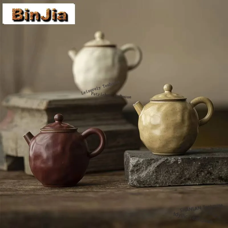 

135ml Handmade Coarse Pottery Teapot Boutique Hollow Cicada Pot Household Tea Making Kettle With Ball Holr Filter Teaset Crafts