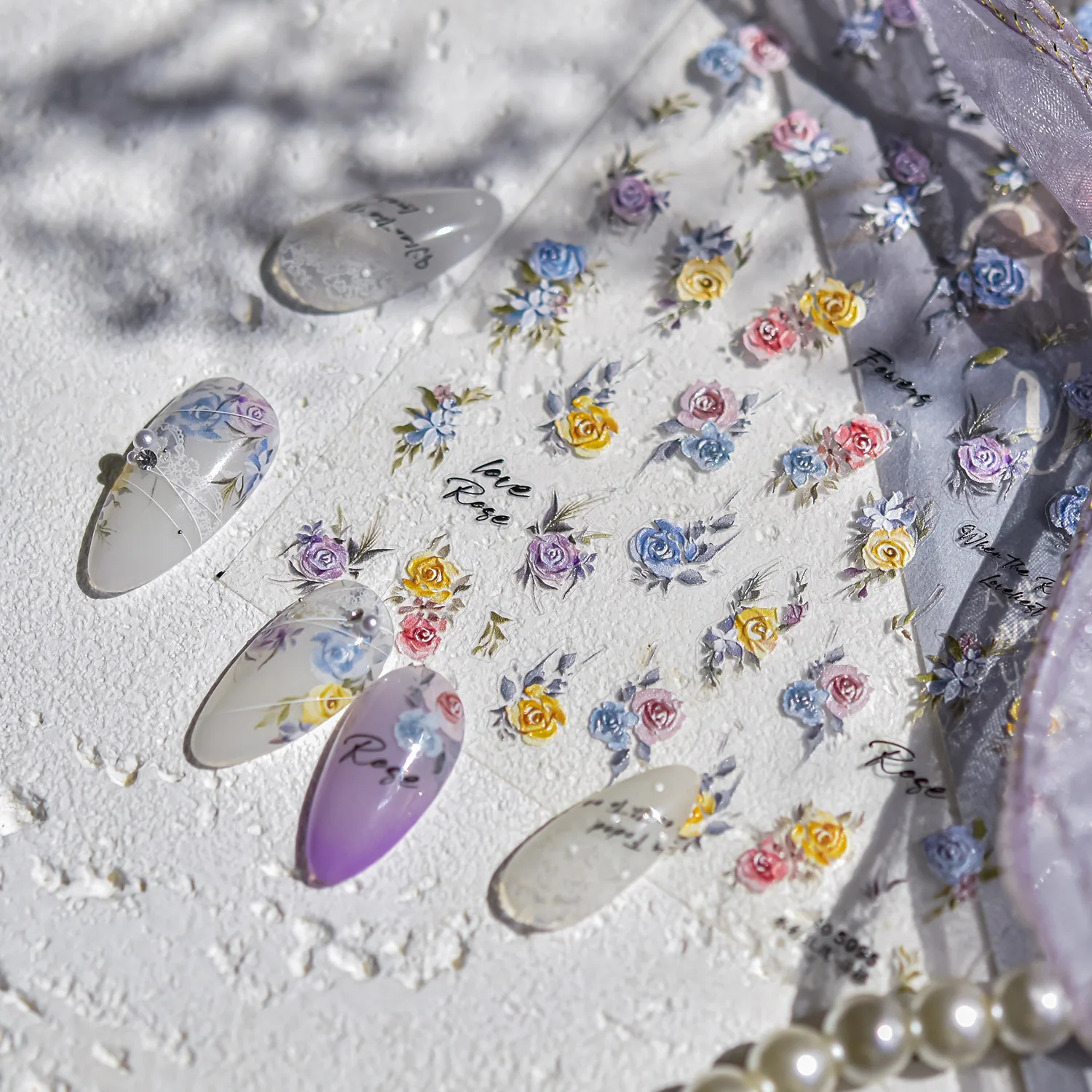 エレガントな水彩ローズ高品質フラワーネイルステッカーデザイン装飾 DIY マニキュア T-5096