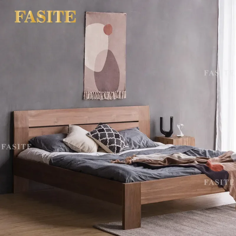 For 1.8m 1.5m Bed Frame Imported Teak Pure Solid Wood Double Bed Master Bedroom Furniture Large Size Durable Natural Finish