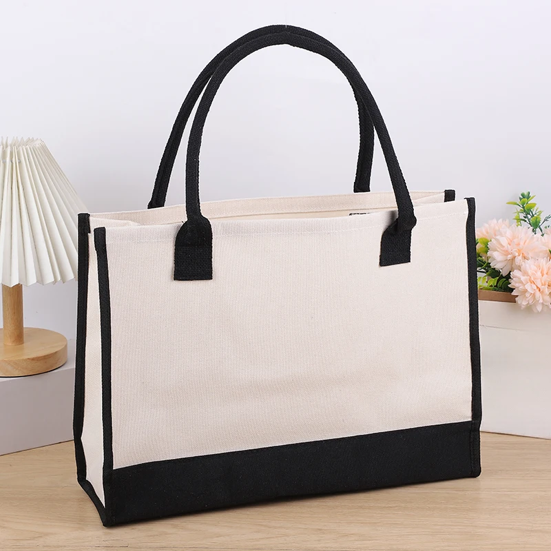 Cotton linen canvas letter tote bag beach bag fashion trend handbag canvas shopping bag