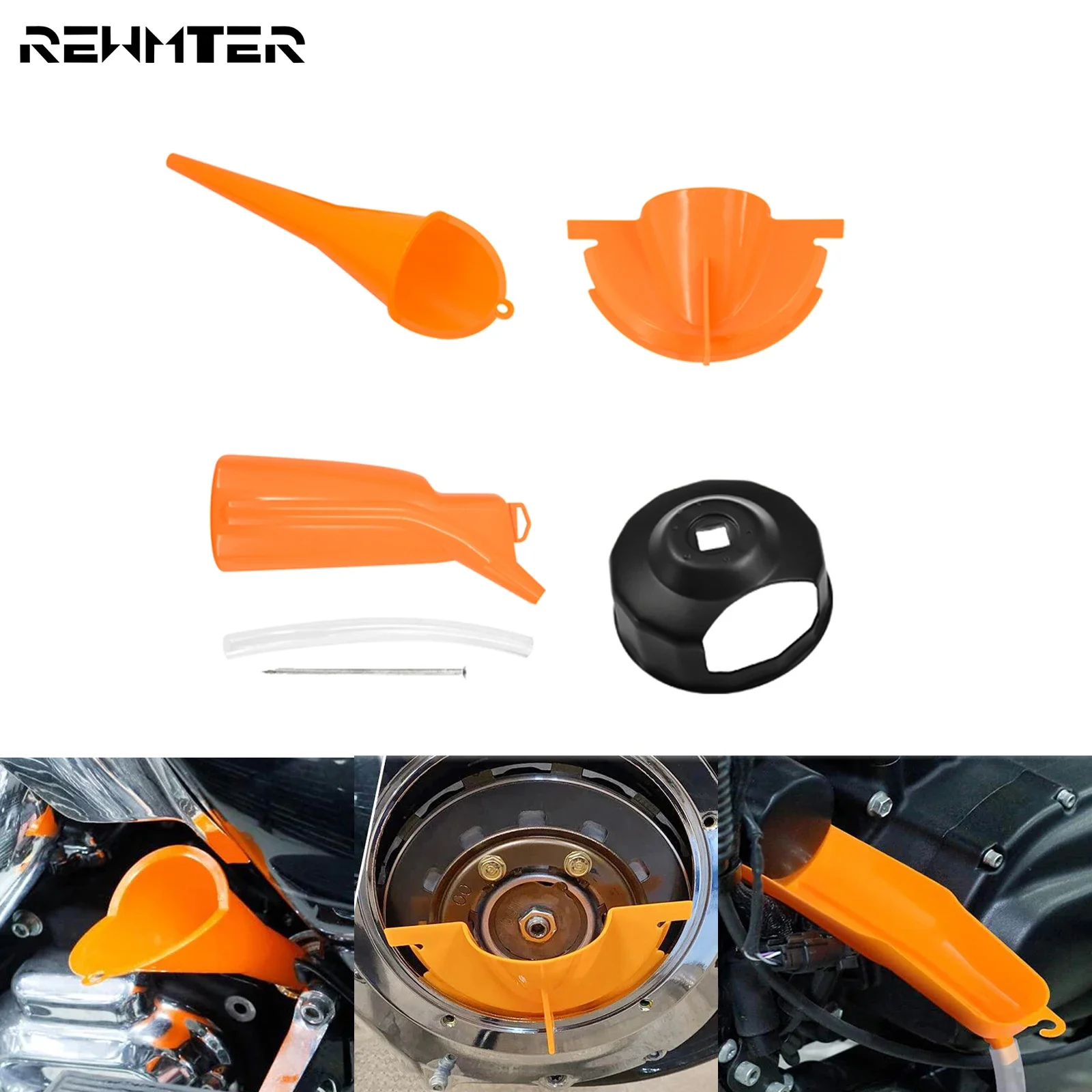 Motorcycle Primary Case Oil Fill Funnel Oil Filter Cover Funnel Set For Harley Touring Dyna Sportster XL Softail Fat Boy FLHT