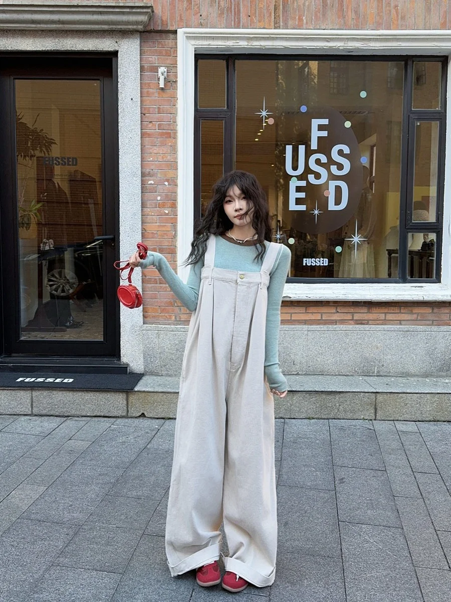 American New Brown Embroidered High Waist Cowboy Pants for Women Early Spring Leisure Loose Korean Straight Jumpsuit Women Wh2