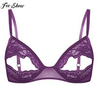 Women Sexy Hollow Out Bra Top Soft Sheer Lace Adjustable Straps Open Cut Exposed Nipples Brassiere Lingerie Underwear Nightwear