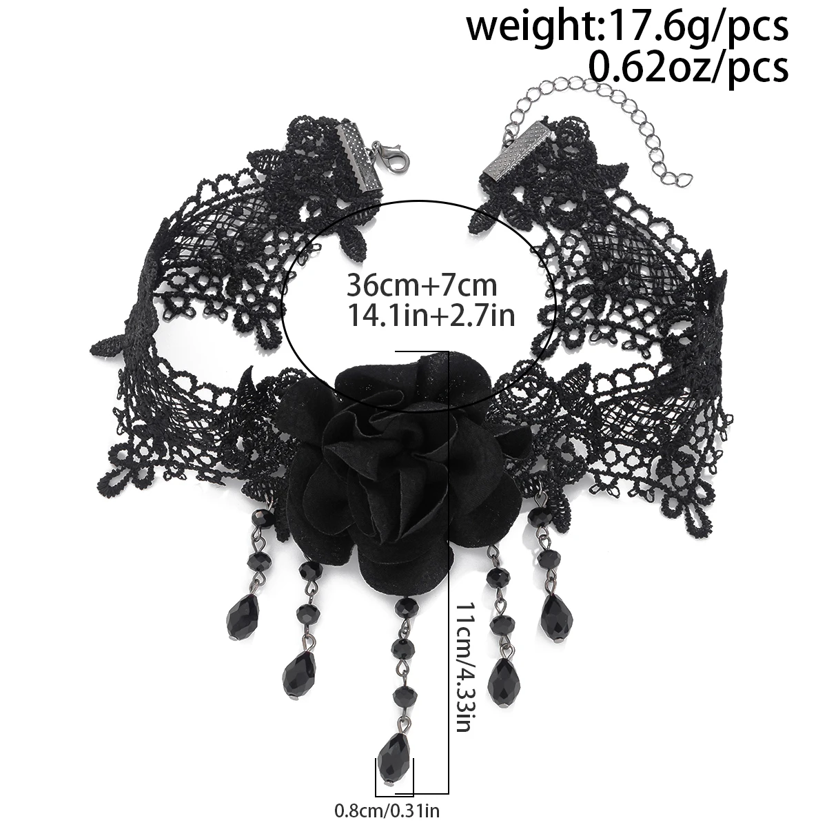 KunJoe Gothic czarna koronkowa Choker bransoletka z kolczykami kobiety ciemna róża kwiat zestaw biżuterii na Halloween kropla wody kryształowy naszyjnik z frędzlami — zdjęcie 7