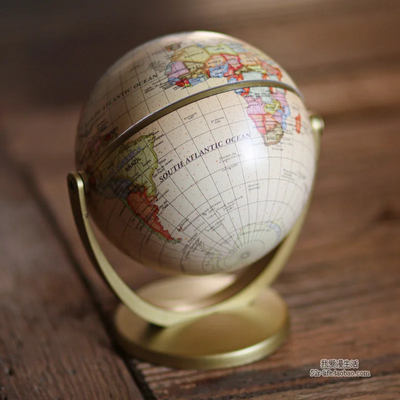 10/14cm Retro Globe 360 Rotating Earth World Ocean Map Ball Antique Desktop Geography Learning Education Home School Decoration