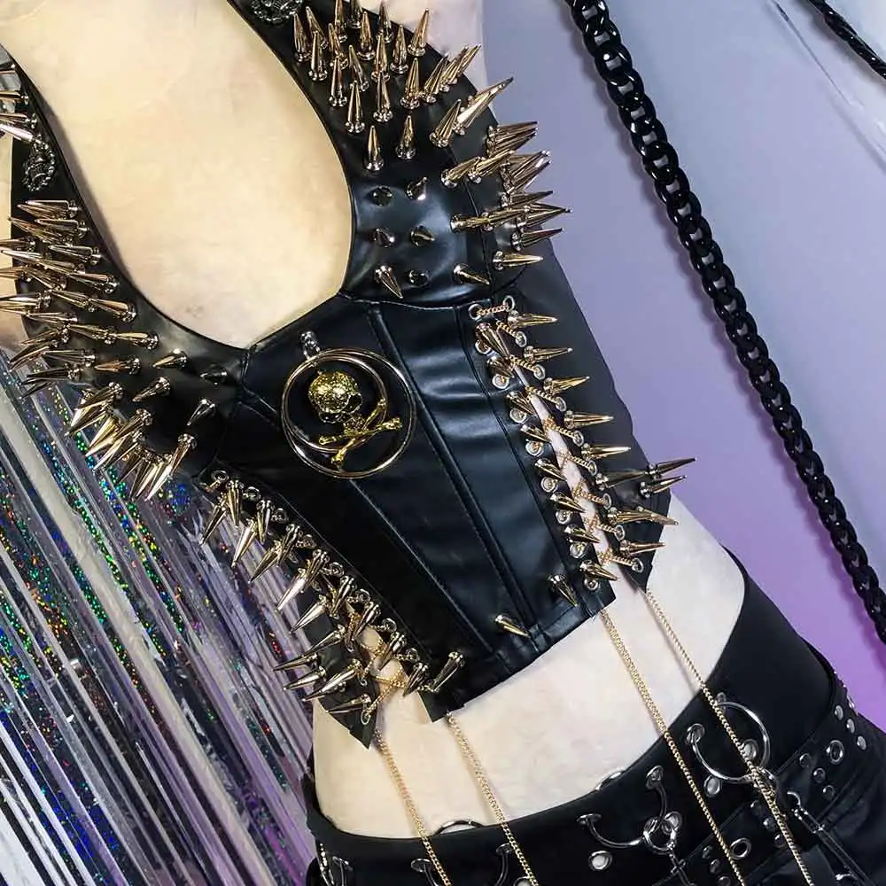 

Готический экотоп с заклепками ручной работы в стиле гранж, кавайный, для E-Girls, трендовый, панк-рок, готика, Y2K, эмо