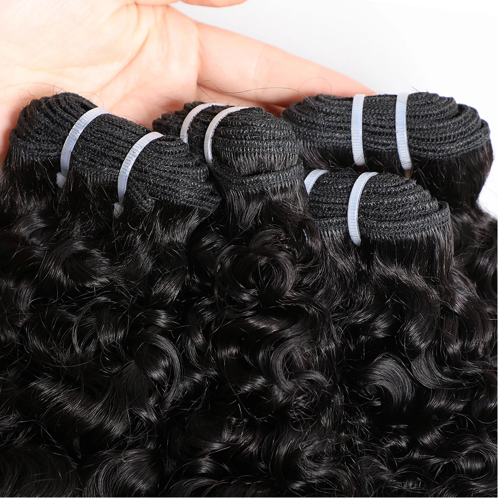 Alibele Human Hair Bundles Hair Extensions Burmese Curly Hair Bundles 12A Grade Remy Hair Weave Bundles Natural Black Wholesale