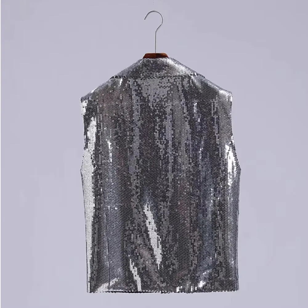 الرجال صدرية ضئيلة الفضة الترتر بار المغني المرحلة زي سستة طبل معطف الرقص الذكور سترة راقصة لامعة الأداء الملابس