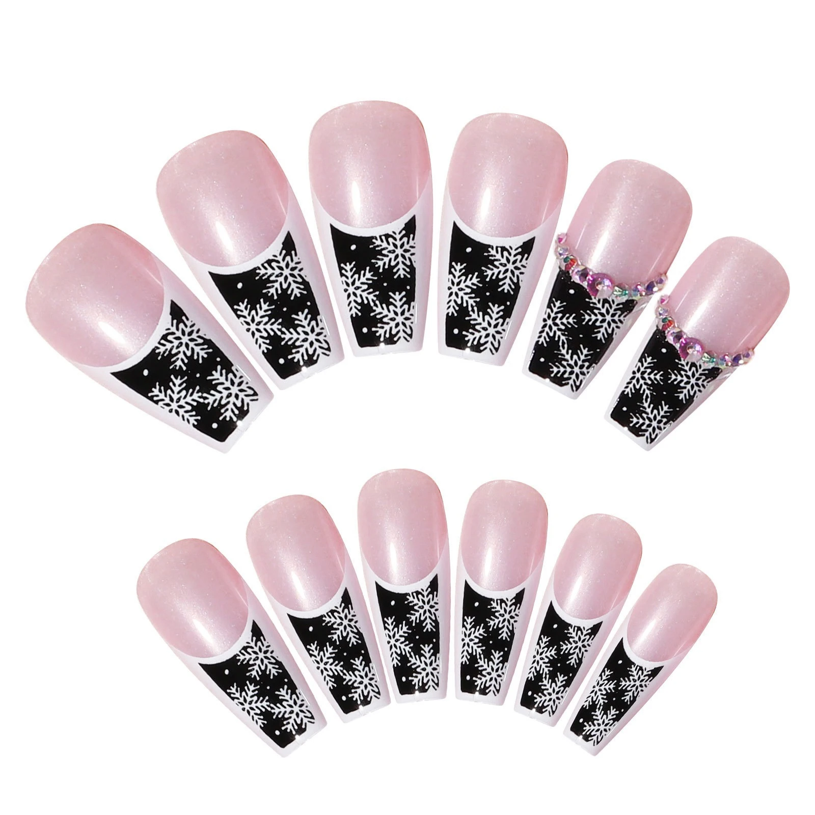 24 قطعة/صندوق أظافر صناعية على شكل ندفة الثلج مرصعة بالألماس سهلة الارتداء وسهلة الإزالة دون الإضرار للأظافر مناسبة لأظافر الشتاء بنفسك #4