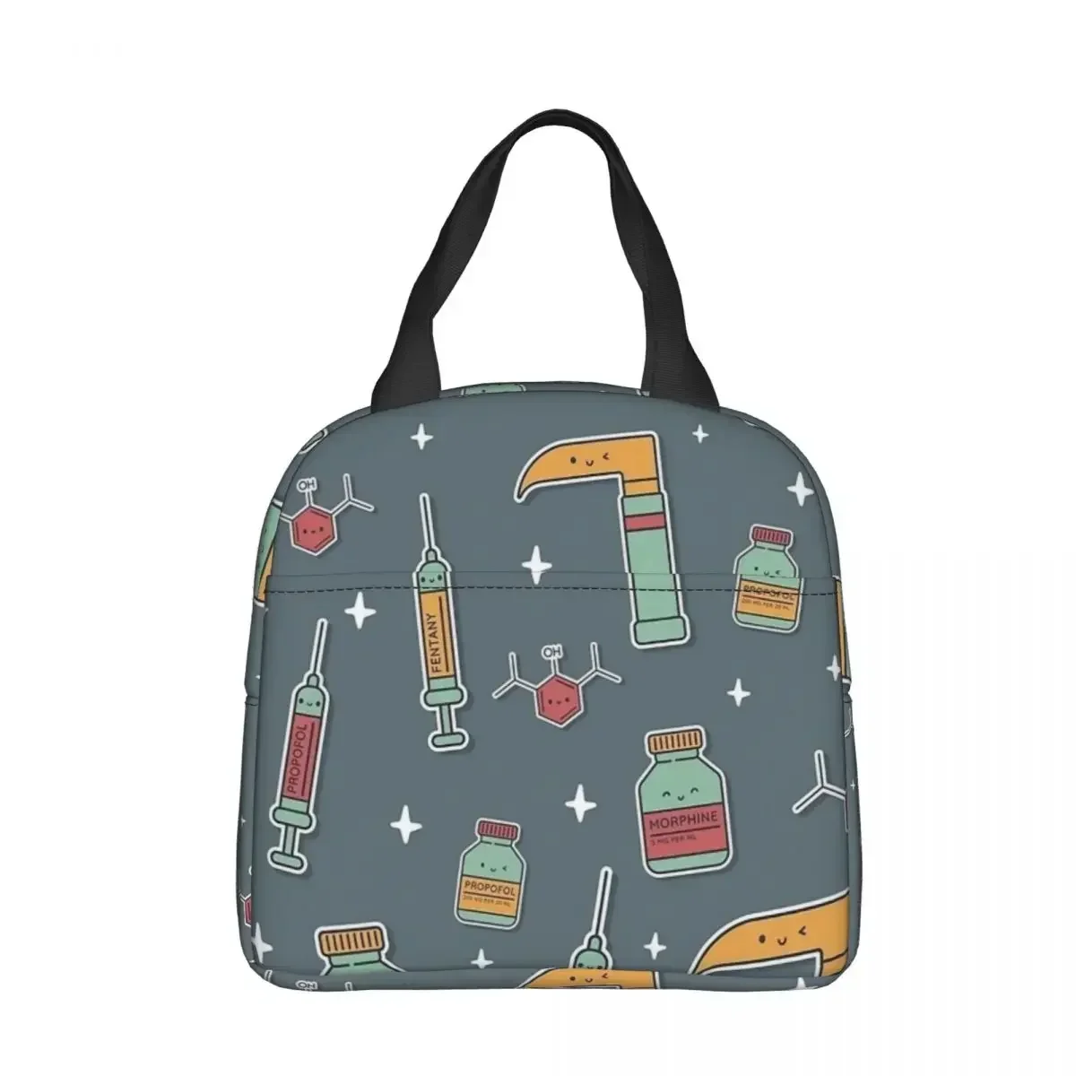 

Kawaii Anesthesiology Pattern Nurse Insulated Lunch Bag Thermal Bag Lunch Container Portable Tote Lunch Box Food Bag College