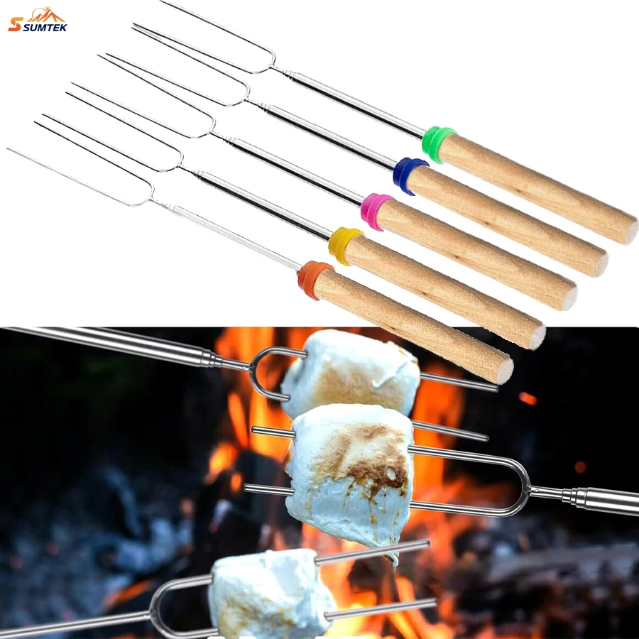 

Extendable Stainless Steel Roasting Sticks for Fire Pit Long-Marshmallow Roasting Kit Hot Fork Campfire Cooking Smores Stick