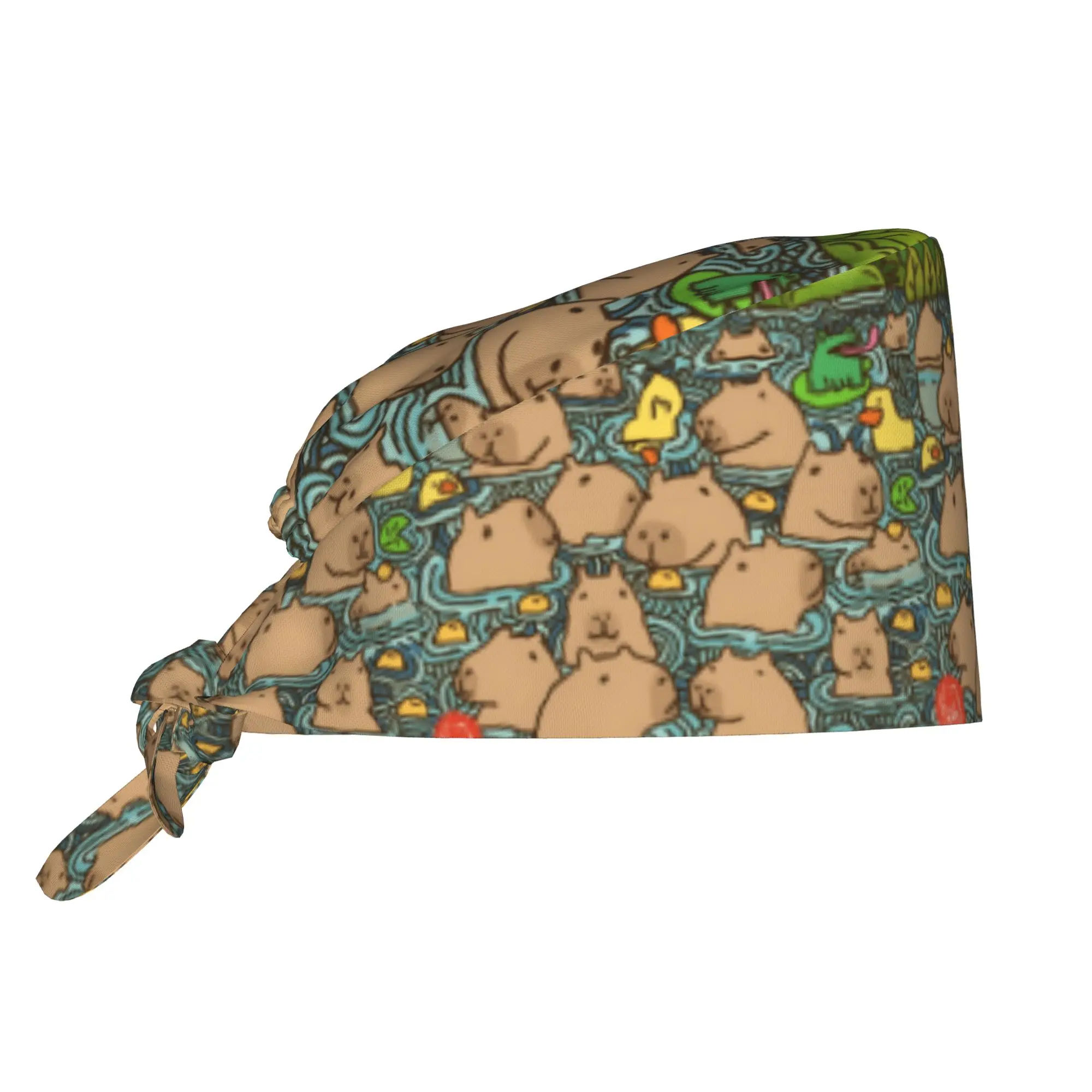 Funny Colourful Creative Capybara Printed Nursing Work Cap Surgical Scrub Caps Unisex Nurse Medical Cap Work Scrubs Hat for