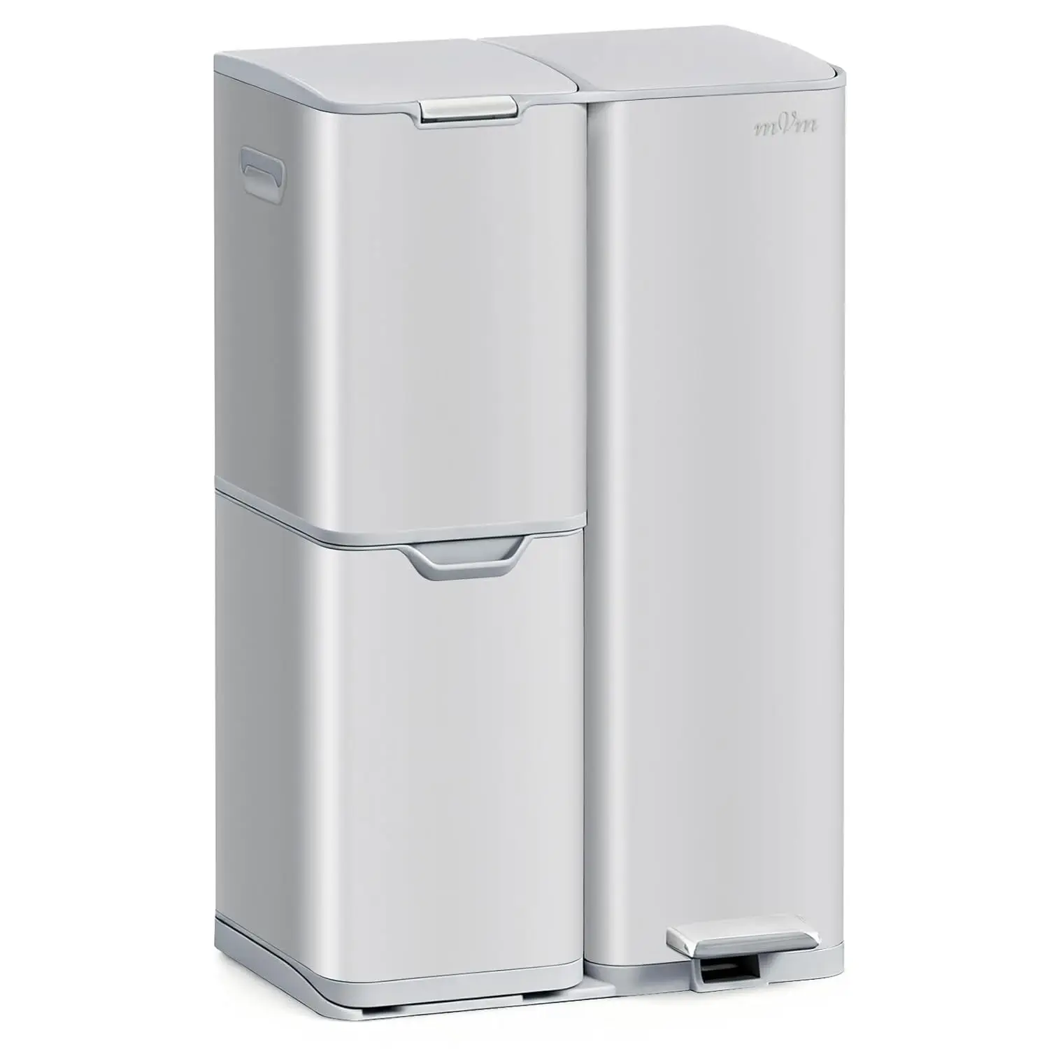 

16 Gal Kitchen Trash Can, 3 Compartment Trash Can, Heavy Duty Anti Fingerprint Recycling Bin for Farmhouse Decor(Cement)