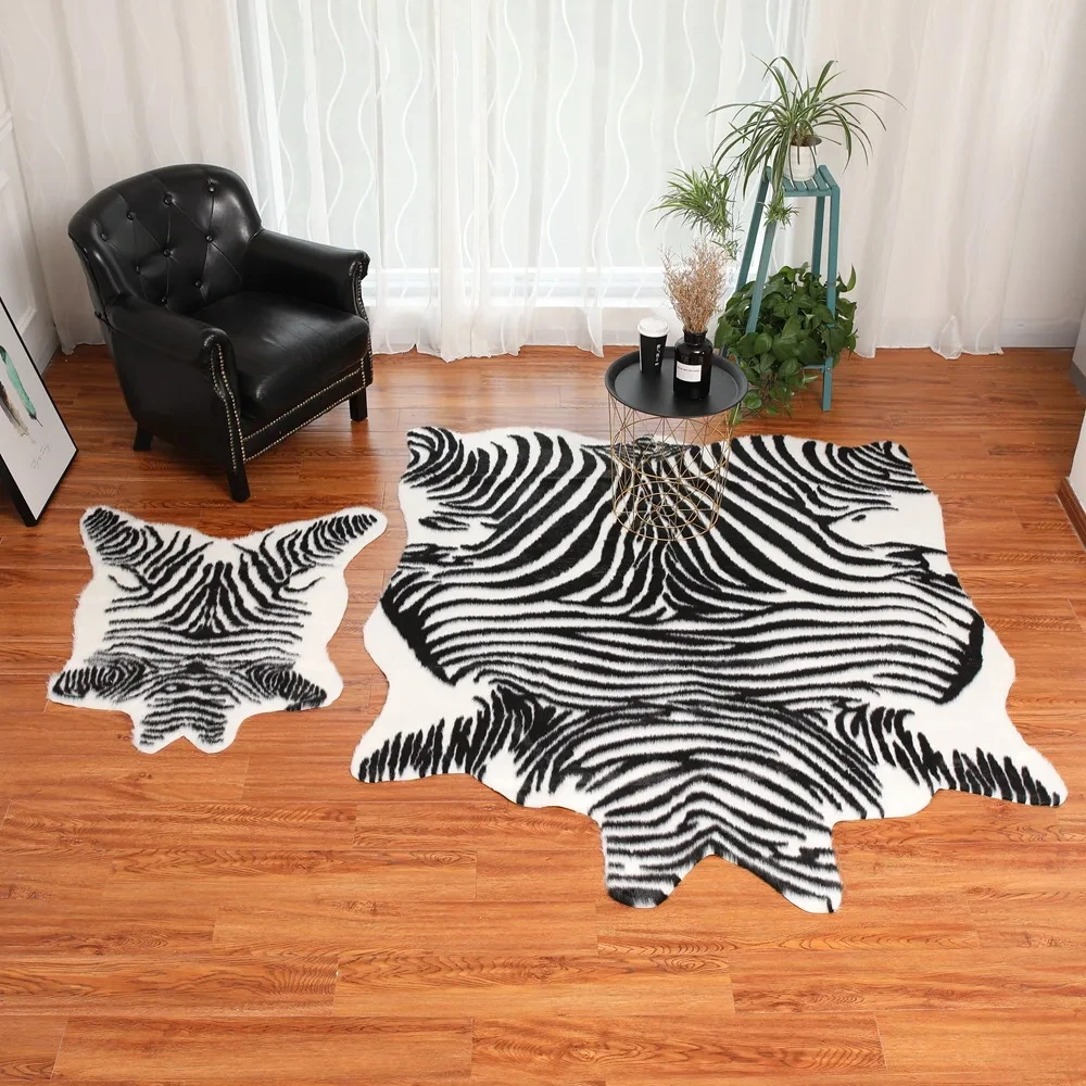 Imagem -04 - Zebra Stripe Cowhide Rug Branco Tigre Leopardo Pele de Pele Falsa Tapete de Urso Preto Villi Almofada de Ovelha Brown Villus Coats 170x220