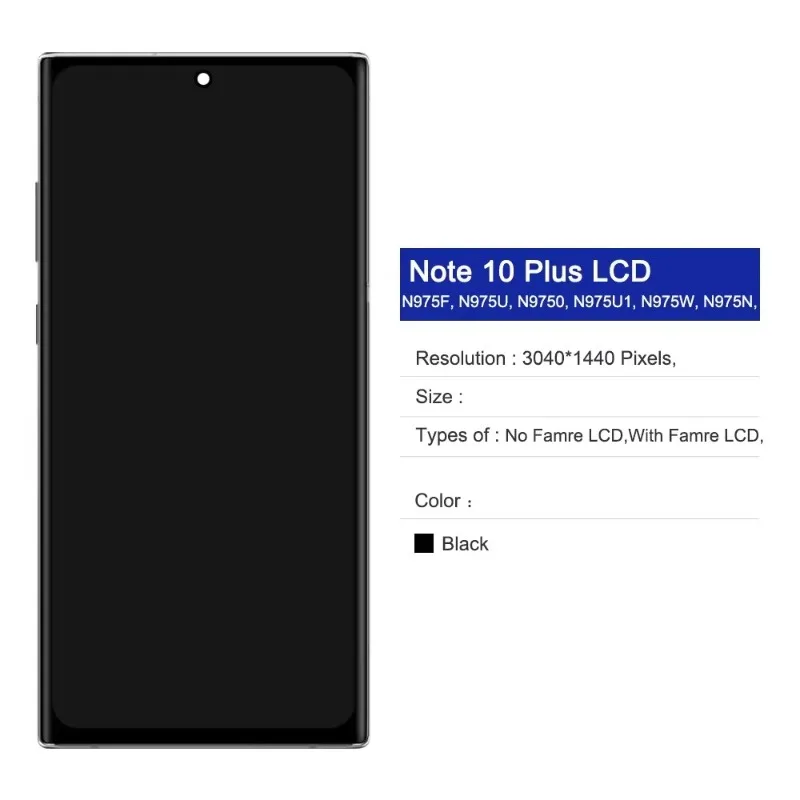 LCD Display Assembly Repair Parts For Samsung Galaxy Note10 Plus SM N975 N975F with Frame and No Fingerprint Replacement Screen
