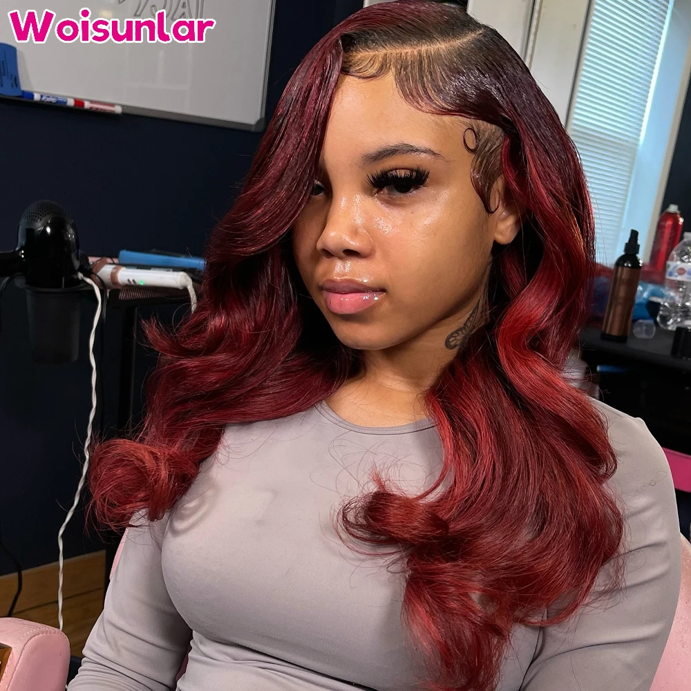 

1B/burgundy lace Front Human Hair Wigs Body wave 34 inches 200% Black women13x4 Transparent Lace Natural Brazilian hair wigs