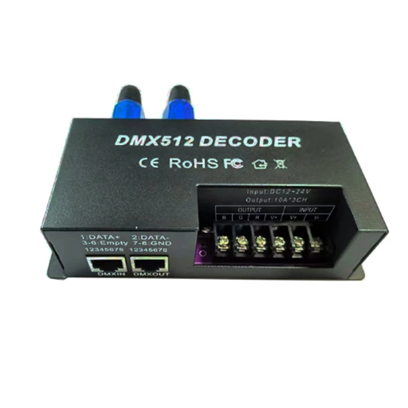 3 Channel Dmx Decoder Rgb Led Strip Controller DMX 512 PWM Dimmer Driver 30A Input DC12V-24V Dmx Decoder Light Control