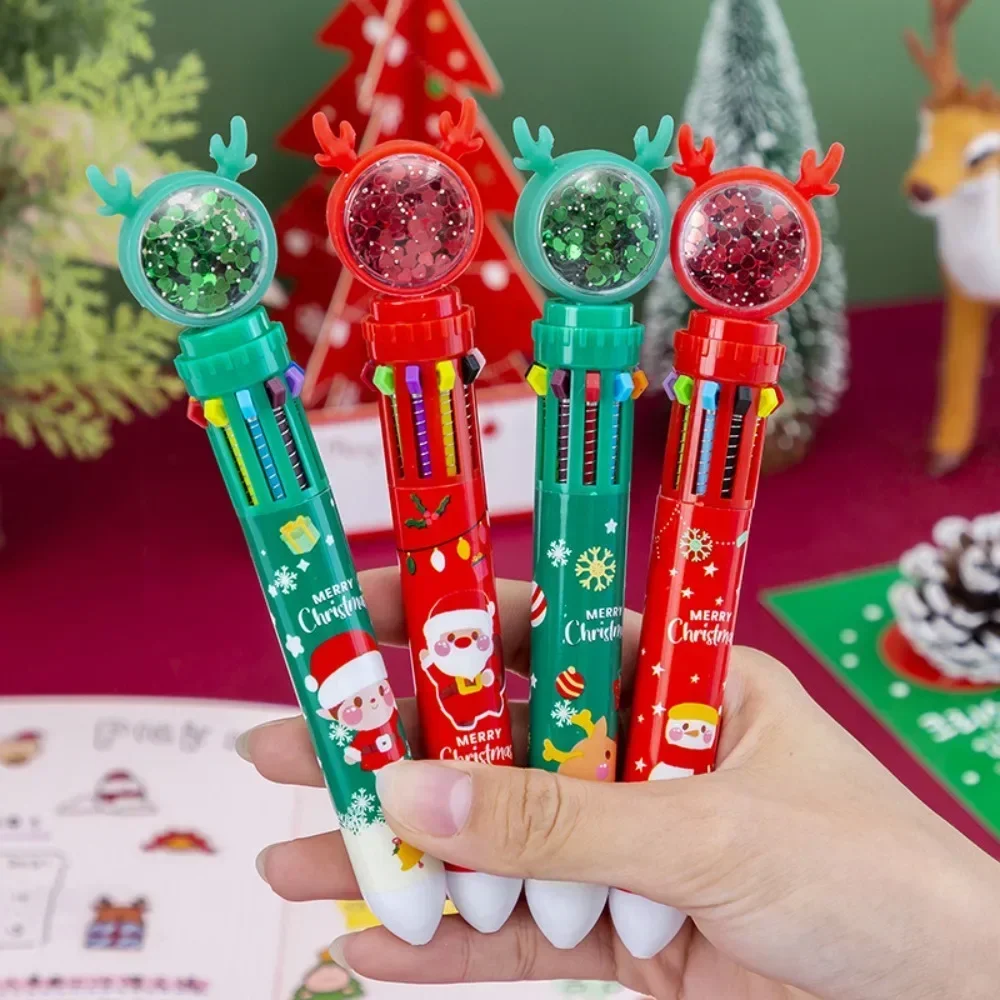 1PC Christmas Ten Colors Ball-point Pen Cartoon Elk Pendants Noel Merry Christmas Decor Gifts For Kids Happy New Year 2025